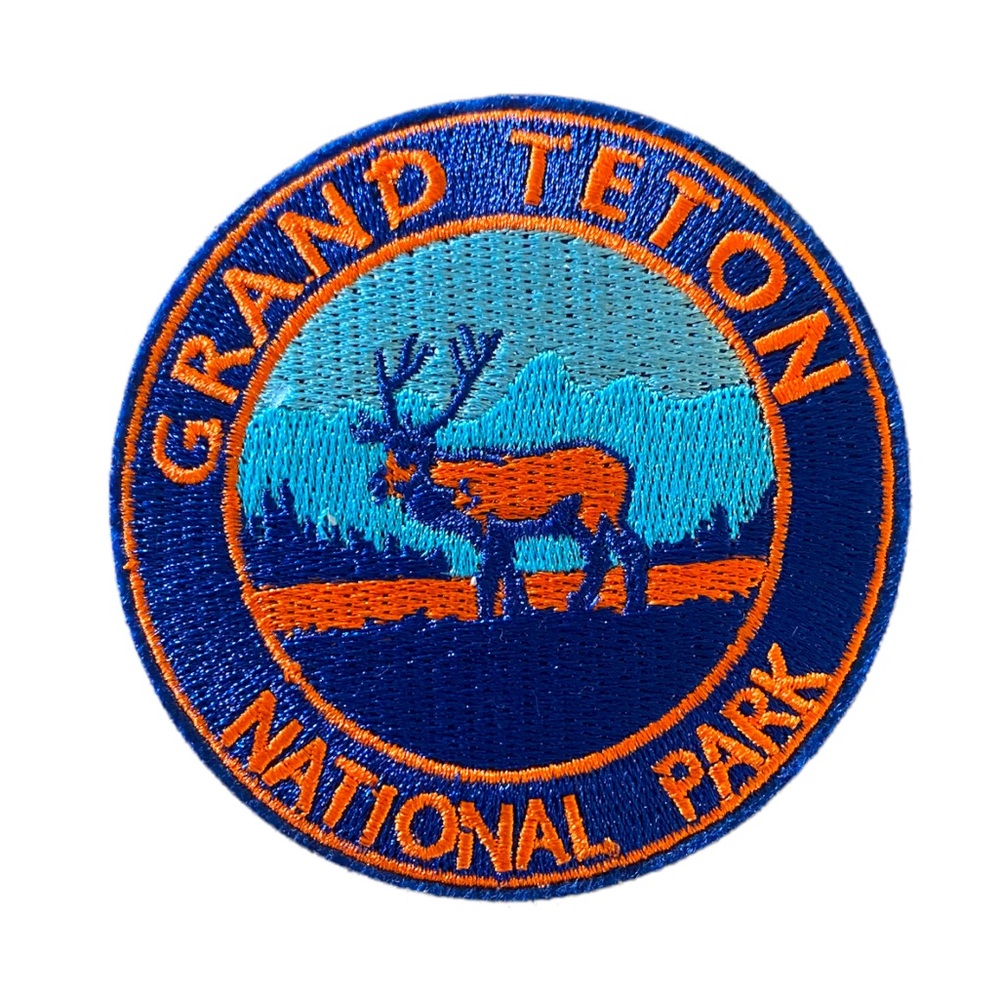 Blue Outdoors Orange Hiking Grand Teton USA National Park Iron On Patch NEW NWT